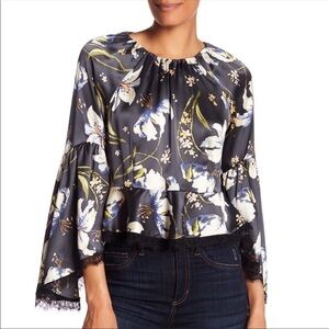 Cinq A Sept 100% Silk Avalon Dark Floral Blouse Fairy Quiet Luxury Designer